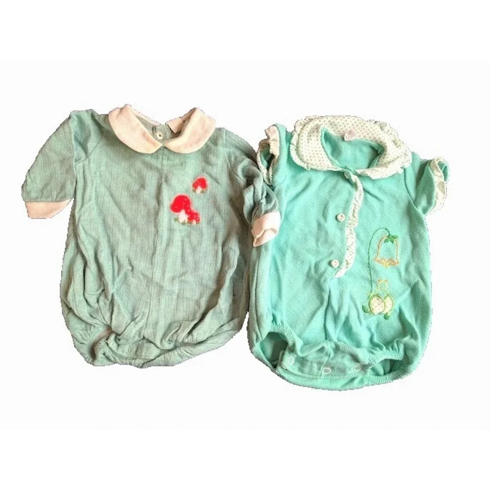 2 Baby Rompers Vintage Carters 6 Months Mushroom Toadstool Bug Flower 70s 80s